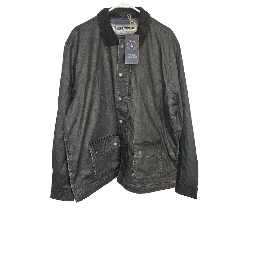 Tailor Vintage Men's XXL Heritage Coated Jacket Phantom Black Cord Collar NWT‎